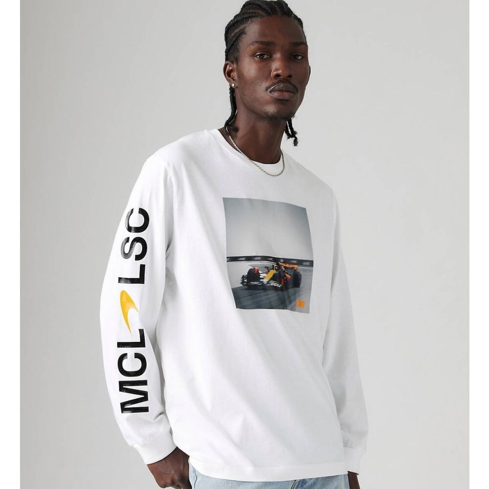 RARE LEVI'S X MCLAREN RACING LONG-SLEEVE GRAPHIC TEE - Unisex Sz M Formula1 F1